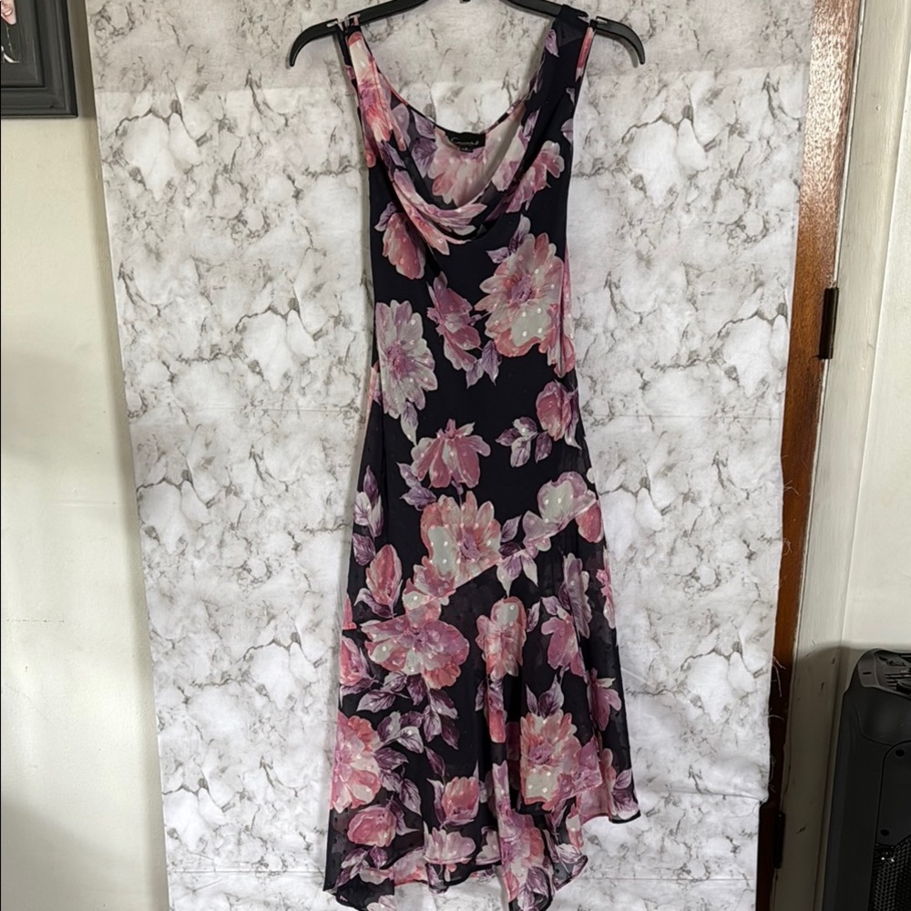 Floral Sleeveless Dress - Deep Blue and Pink